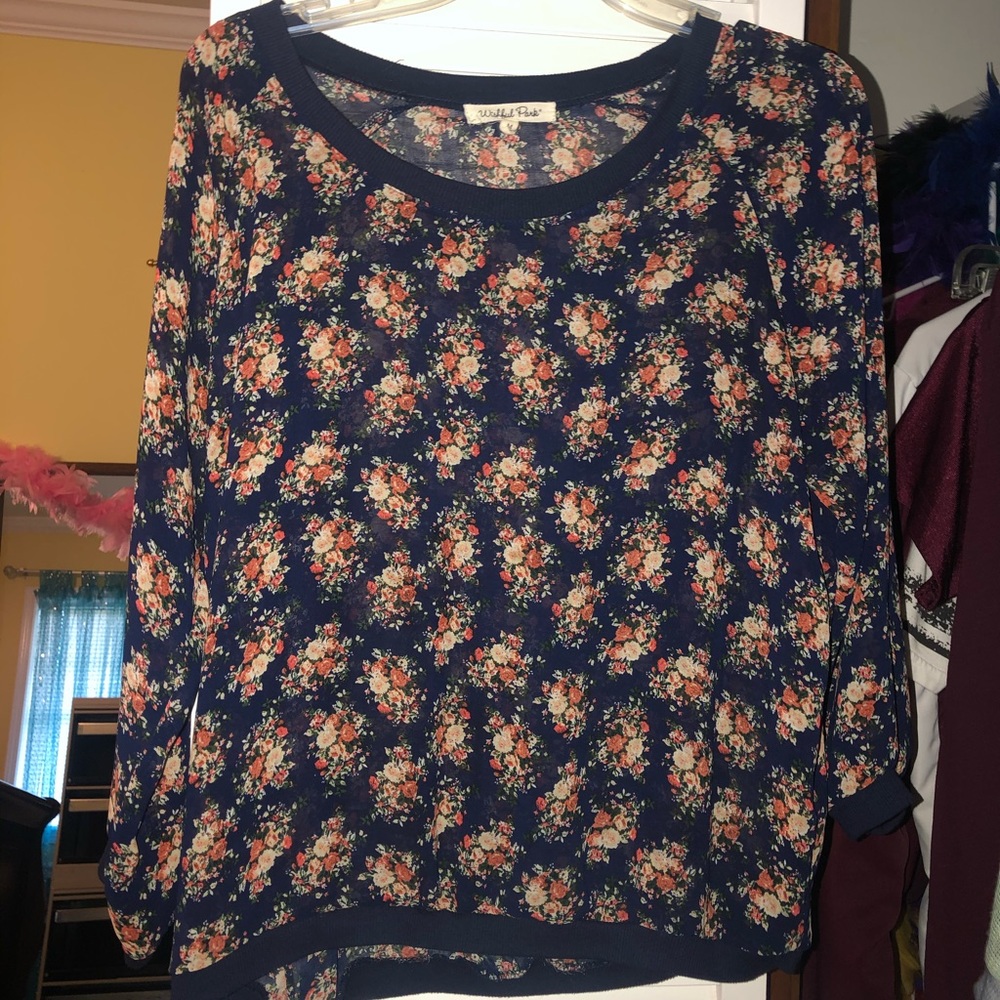 Sheer Dressy Floral Shirt Size M